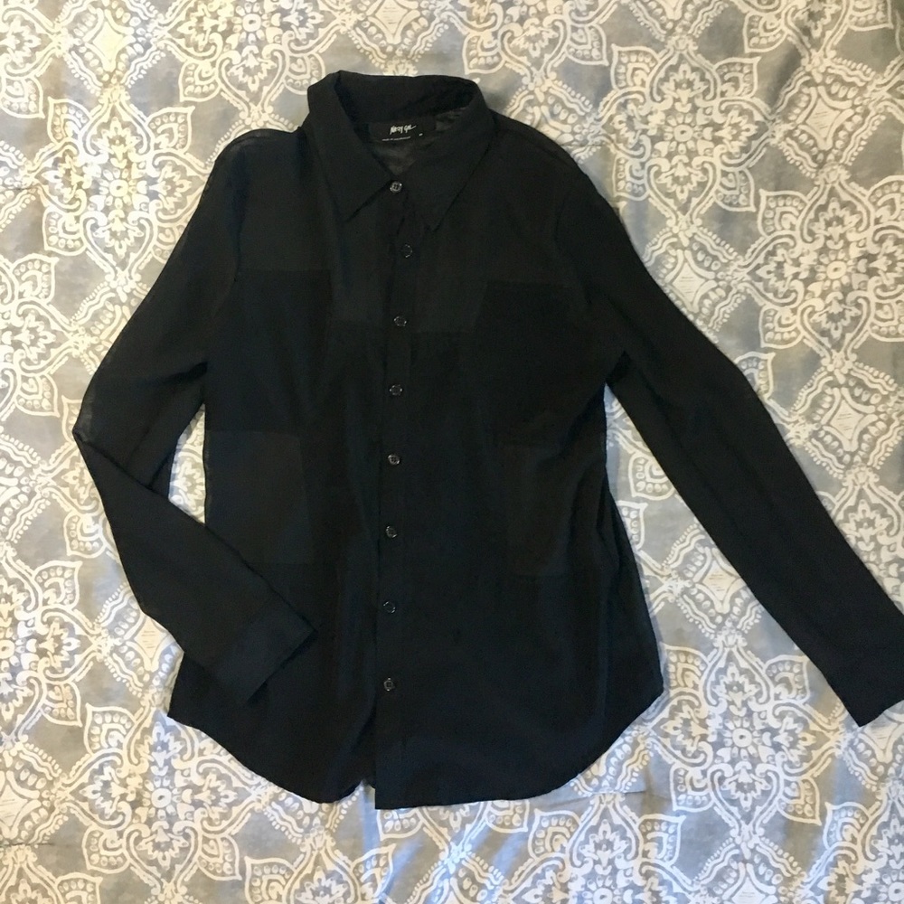 Sheer black button up top
